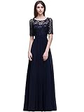 Hoher Taille mit Schleife MisShow# Damen Elegant Spitzen Abendkleid Abschlusskleider Brautjungferkleid Navy Blau Gr.32-46, Navyblau, 44