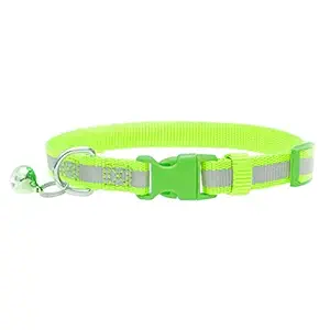 Kiki N Pooch Nylon Reflective Safety Cats Collar with Bells - Neon Green