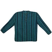 Men’s Handloom Stripes Kurta Shirt Blue Cotton Traditional Wear Yoga Tunic M