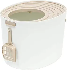 IRIS Medium Top Entry Cat Litter Box, White/Beige