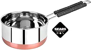 SKARS Stainless Steel Sauce Pan | Copper Base Tea Pan | Silicone Coated Wire Handle Patila | Induction Base Sauce Pot Vessel | Perfect Size Metallic Tapeli Cookware Utensil for Daily Kitchen Use (1.5 Litre, Silver)