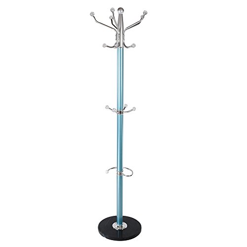 Hapilife 15 Hanging Hook Traditional Floor-Standing Hat and Coat Stand With Marble Base - Multiple Colour (Blue)