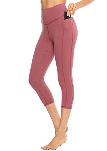 JOYSPELS Women High Waisted Capri Yoga Pants with 2 Pockets Tummy Control Workout Running Stretch Yoga Leggings - - S