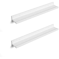 SONGMICS ÉtagÈres murales, Lot de 2, ÉtagÈres flottantes avec finition brillante, pourCadres phots et Livres, Salon, Chambre, Salle de bain, Cuisine, Bureau,Installation facile, Blanc LWS60WT
