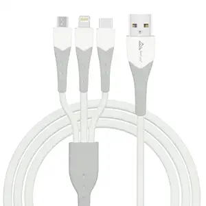 WeCool Unbreakable 3 in 1 Charging Cable with 3A Speed, Fast Charging Multi Purpose Cable 1.25 Mtr Long, Type C cable, Micro Usb Cable and Cable for iPhone, White