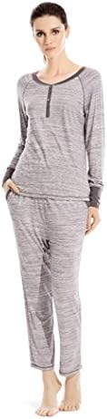 HXQ Round neck Women Pajama Set Long Sleeves Leisure wear , gray , m