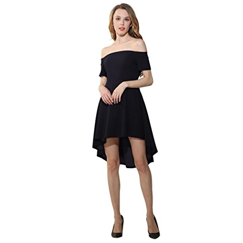 Preisvergleich Produktbild Manadlian Damen Kleider Frauen Kurzarm Hohe Niedrige Cocktail Schaukel Kleid (L, Schwarz)