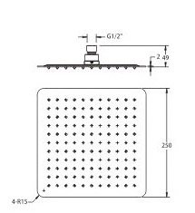 Kopfbrause Regenbrause Duschbrause rostfrei Edelstahl 25cm x 25cm SPA Wellness Regen Brause Shower - 2