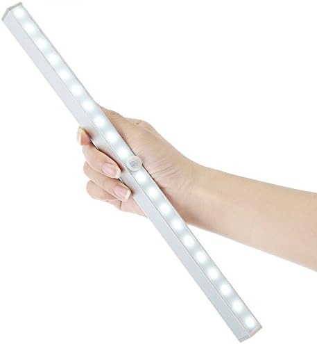 VIAEON 20-LED Wireless Motion Sensing Night Light Closet Cabinet LED Night Light Stairs Light Step Light Infrared PIR Highly Sensitive Energy Saving Lamp Light Bar (Battery Operated) - Silver