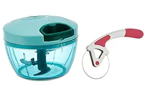 FUZION Handy Mini Plastic Vegetable Chopper With Stainless Steel Pizza Cutter