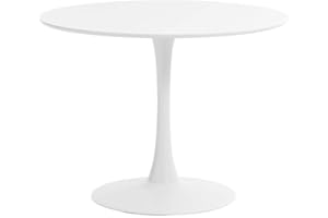 SuperGift.com Modern Round Dining Table 80cm White Colored Top Small Kitchen Dining Room Furniture, Pedestal Dining Table, Leisure Table, Living Room Table