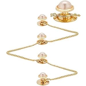 VAMA FASHIONS Pearl Cufflinks Studs Kurta Buttan cuff links with Chain for Men & Women