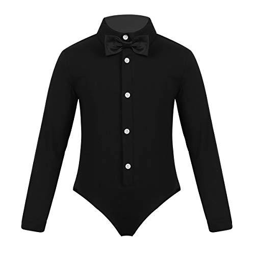 IEFIEL Blanc Chemise Enfant Garçon Fille Justaucorps Gymnastique Danse Modern Body à Cravate Manches Longues Bowtie Tutu Haut Danse Latine pour Enfants 4-12 Ans