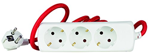 REV Ritter regleta, 3 enchufes con protección infantil, con cable verde, 2,50 m, color blanco