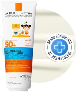 La Roche-Posay Anthelios, Latte Solare per Bambini SPF50+, Per Pelli Sensibili, Protezione di Viso e Corpo, Con Mexoryl 400, Burro di Karité e Vitamina E, Resistente all'Acqua, 75 ml
