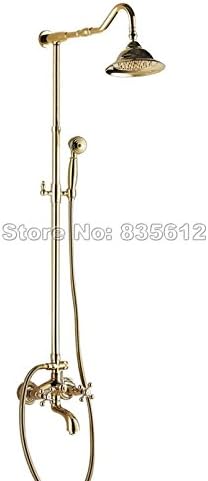 Bathroom Luxury Shower Head Rain Shower Faucet Set /Gold Color Brass Dual Cross Handles Wall Mounted Bathtub Mixer Tap Wgf707,Yellow