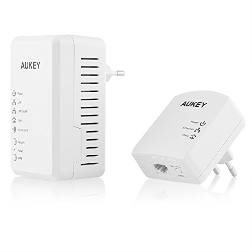 Aukey pa-p1 - Netzwerkkabel (Powerline 500 Mbps, Wifi Extender, 2 Ethernet Ports, 2 Stück Weiß