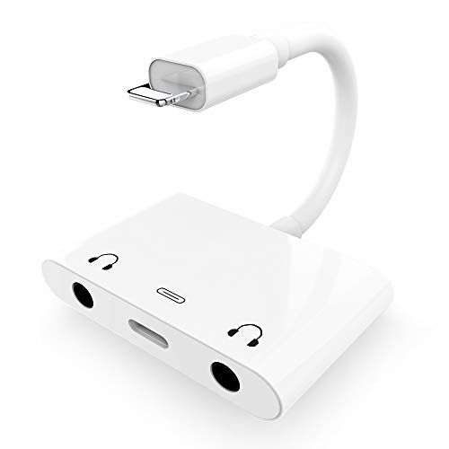 UWECAN Adaptateur de Charge Audio,Double 3.5mm Audio Chargeur Adaptateur 3 en 1 Jack Audio Chargeur Câble pour Phone X/8/8 Plus /7/7 Plus/6/6 Plus Support iOS 13-Blanc