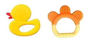 THE LITTLE LOOKERS? Combo Silicone Fruit Shape Teether for Baby/Toddlers/Infants/Children (Pack of 2) (Duck & Ring Orange)