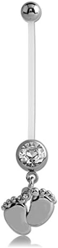 eeddoo® Pregnancy Belly Banana with Baby Feet Design - Banana Navel Piercing Flexible - Body Jewellery for Women - Curved Barbell
