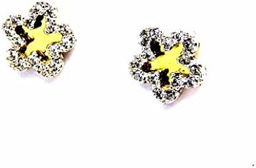 Earrings – 18 KT Yellow and White Gold Two-Tone Mirror Flowers with Cubic Zirconia Women Girl Girl