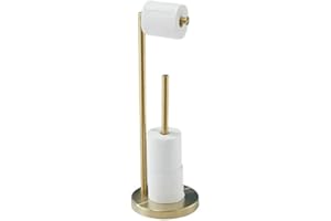 YUET Freestanding Toilet Roll Holders Free Standing Folding Paper Holder Toilet Roll Stand Storage Stainless Steel Bathroom, Free-Standing Dispenser Holds 5 Paper Roll with Storage (Gold)