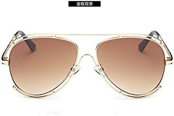European and American style, Metal sunglasses double circle sunglasses yurt Europe and the United States street shooting tide men and women sun glasses Metal PC Gold box double tea QWERT 146*53*60*17*140mm