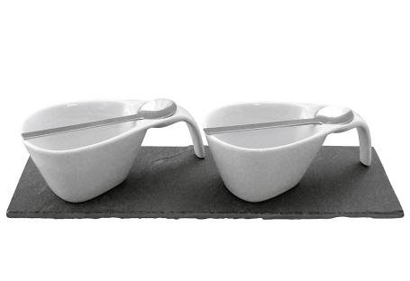 Preisvergleich Produktbild Schieferplatte + 2 Dipschalen