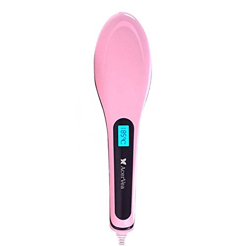 Hair Straightener Straightening Brush electric Compact Faster Heating Detangling Ceramic Styling Tool Easy to Use and Carry Hairstyling Done Anywhere,Saves Money and Time,Will Not Burn or Scald,Rotating Anti-Kink Cord,High End LCD Temperature Display,Professional Grade Anti-Static Ceramic Heating Plates (Pink)