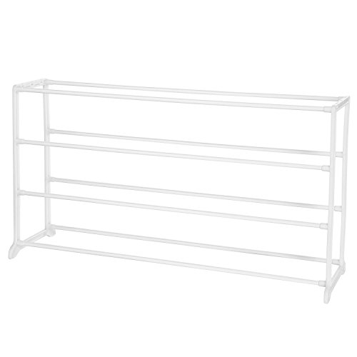 Homdox Metall Schuhregal Schuhschrank mit 4 Ablagen für bis zu 20 Paar Schuhe, ca L92 x W17 x H47cm (4 Schichten, Weiss) - 2