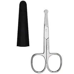 RUBAB MEN Nasal Safety Grooming Scissor for Nose Hair, Beard, Mustache and Eyebrow | Safety Round Tip & Heavy Duty Metal | Travel Friendly