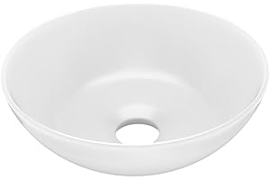 vidaXL Lavabo de Cuarto de Baño Redondo Lujo Tocador Montado Encima Aseo Indoro Cocina Garaje Fácil de Limpiar Moderno Cerámica Blanco Mate