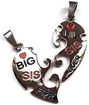 Vintage Pewter Big Little Sis Sister Family Friendship heart Necklace ideal GIFT fashion jewellery