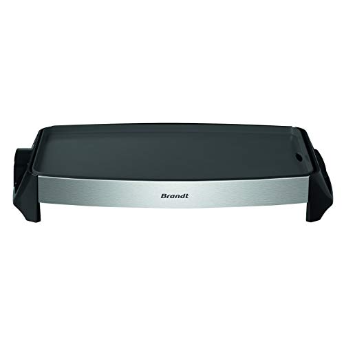 BRANDT - Plancha Electrique PLA1322S - 2200 W - Thermostat 5 Niveaux - 80 °C à 200 °C - Fonte d'Aluminium Antiadhésive - Cuisson Saine et Savoureuse des Viandes, Poissons, Crustacés, Légumes