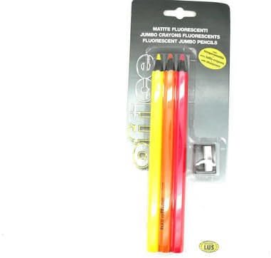 12 x Sets Mondial LUS Jumbo Neon Fluorescent Colouring Crayons Pencils Sharpener