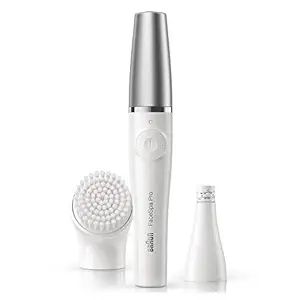 Braun Facespa Pro 910 Facial Epilator 2-in-1 Facial Epilating & Cleansing Brush System for Salon Beauty at Home with 1 extra, White/Silver