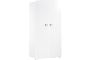 BABY PRICE Armoire Enfant | Meuble Rangement Enfant 2 Portes | Boutons Coeur Rose Basic | 85 x 175 x 56 cm | Fabriqué en France | Babyprice par Sauthon