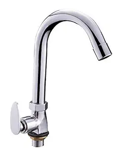 LAYSAN PAN Swan Neck Pillar Cock Brass Chrome Plated Wash Basin Tap 360 Degree Moving Spout Tap Bathroom Tap Quarter Turn Tap Water Foam Flow Tap ( WITH WALL FLANGE AND TEFLON TAPE )