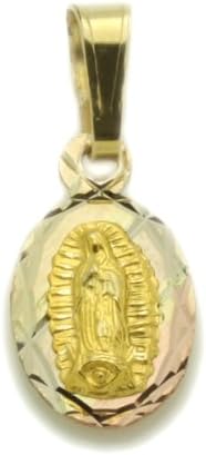 Little Treasures 14 ct Gold Reversible Our Lady Of Guadalupe & Bautizo Three Tone Gold Charm 0.7 Inch Long