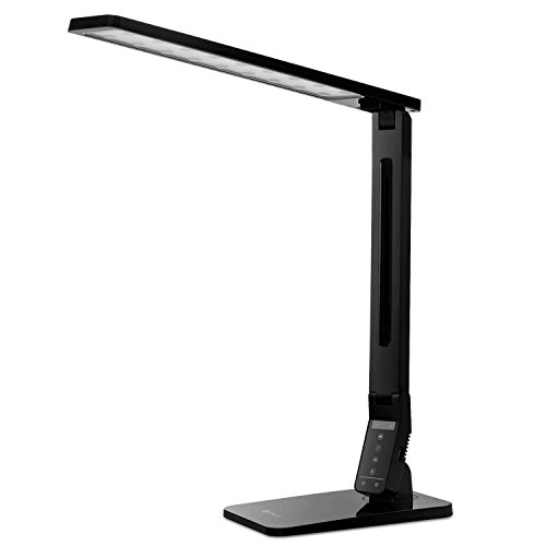 Etekcity LED Lampe de Bureau, 4 Modes Lecture/Etude/Relax/Sommeil, 5 Niveaux d'Intensité Réglable, avec 1 Port Chargeur USB, et Contrôle Tactile, Minuterie de 60 Minutes, Bras Repliable, 6W à 11W, Classe Energétique A+, Noir.