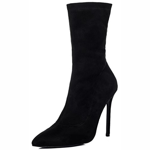 black suede stiletto ankle boots