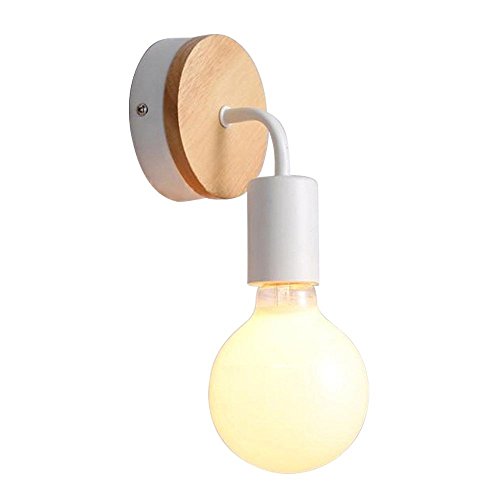 INJUICY Loft LED Metal Hierro Forjado Apliques luz de Pared Lámparas Vintage Madera de Pared Adecuado Bañadores Focos Para la Pared para Cabecera Dormitorio Sala Pasillo Entrada Restaurante (Blanco)