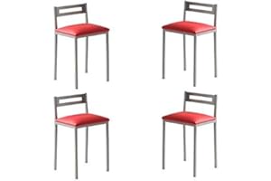 MOMMA HOME Taburetes Altos de Cocina - Pack 4 Taburetes de Cocina, Banquetas Cocina, Sillas Altas de Cocina, Taburete Bar, Material Metal/Ecopiel, Color Plata/Rojo, Modelo MOLI, Medidas 34x34x65cm