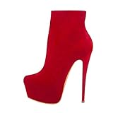  Onlymaker Damen Pumps Stiletto Stiefel High Heels Kurzschaft Stiefelette mit Plateau Rot EU38