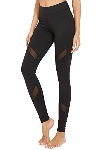 FITTOO Pantalon Yoga Legging de Sport Femme Fitness Collant avec Tulle, #2 Noir, Large