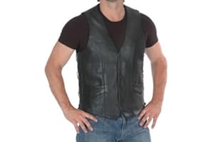 HELLS-DESIGN Gilet Biker Cuir Noir uni à Lacets. (2XL)