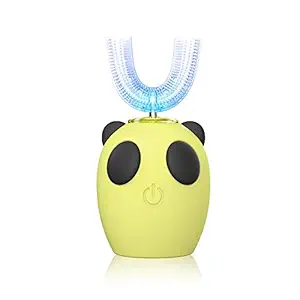 Electric Ultrasonic U Shaped Toothbrush, Wireless Rechargeable Kids Toothbrush, IPX7 Waterproof U Type Whitening Toothbrush with 3 Modes (3-7 Year, Yellow)