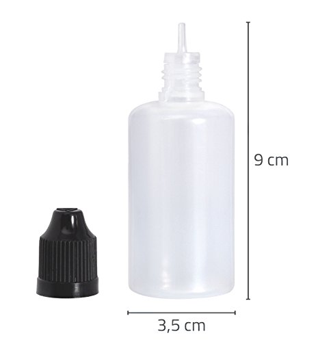 10x Tropfflasche 50ml mit gratis Trichter, Messbecher und Etiketten. Plastikflasche für E-Liquids und Flüssigkeiten - 2