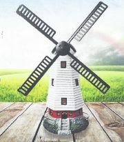 Solar Windmühle ca 40 cm mit LED Beleuchtung bewegliche Flügel und 9 Fenstern 2 GELBE LED - 3