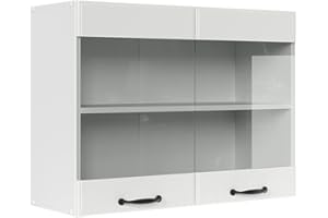 Vicco Mobile da cucina in vetro R-line, Bianco casa di campagna/Bianco, 80 cm